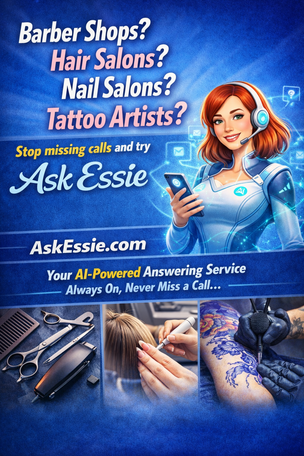 Ask Essie AI answering service for barber shops